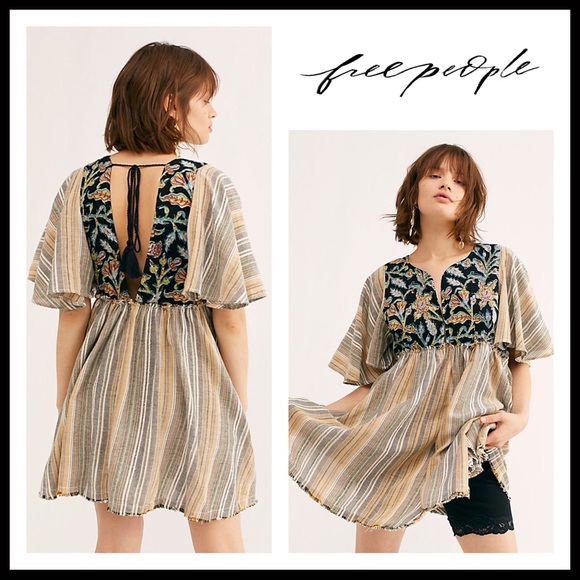 FREE PEOPLE BOHO BLACK PRINT MINI TUNIC DRESS A2C - Picture 8 of 8